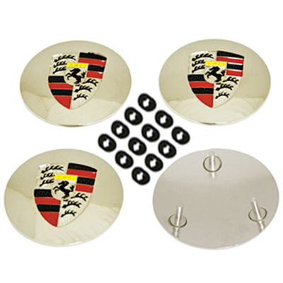 EMPI Stallion Logo Crests for Custom & Nipple Hubcaps - 4 Pieces with Hardware