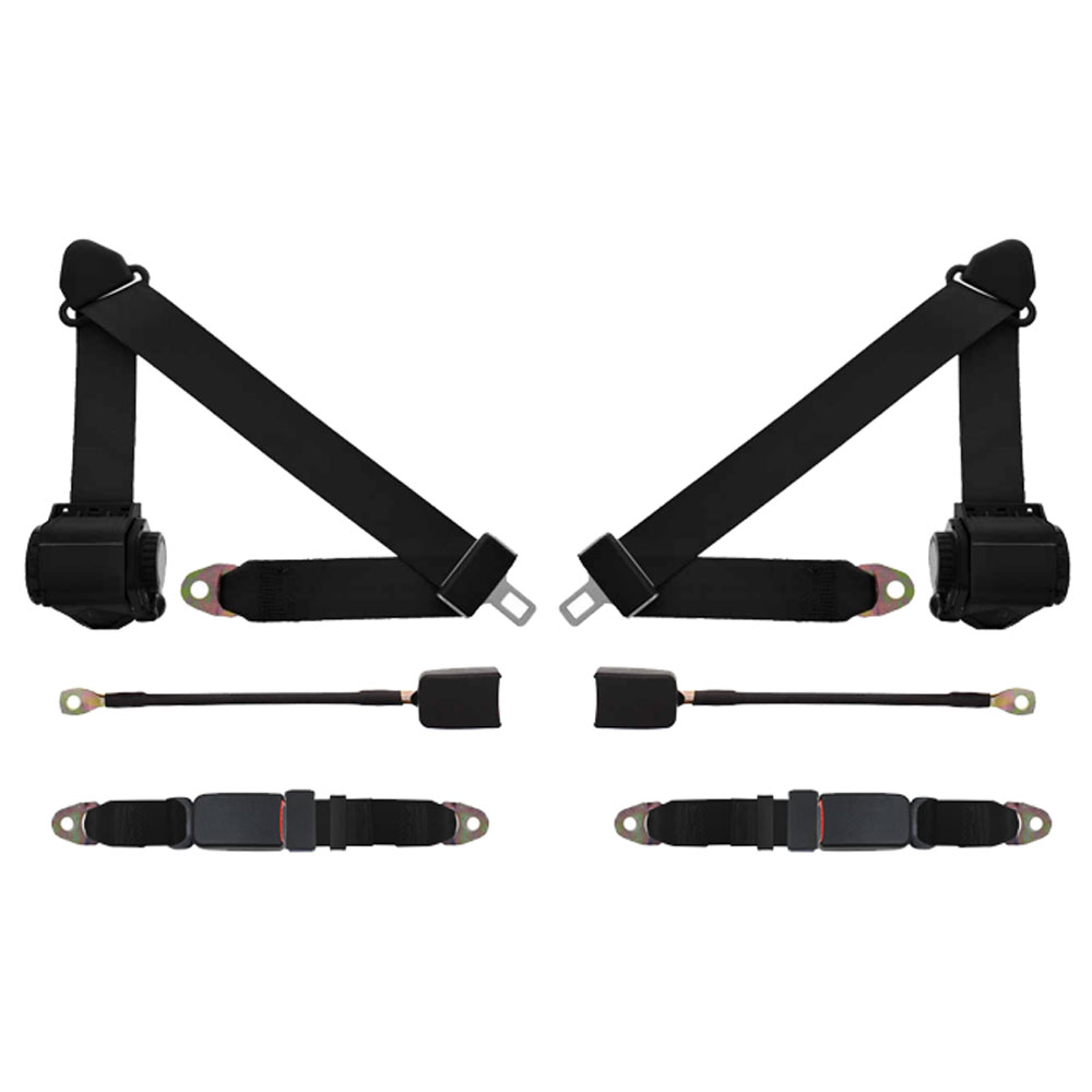 3 Point Retractable Lap & Shoulder Belt Kit - Rear Lap Belts - End Button Release - Select Color