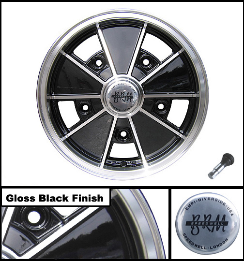 EMPI VW BRM Wheels, Gloss Black w/ Polished Lips, 5 Spoke, Each