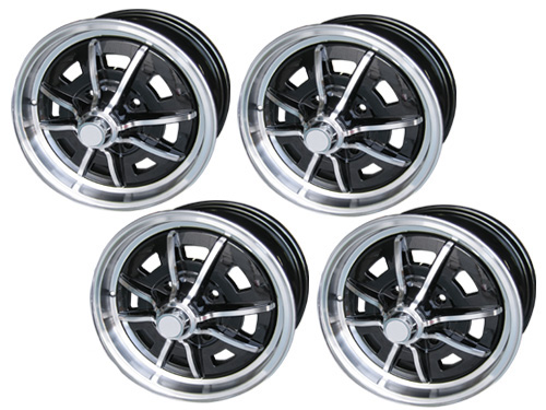 EMPI VW Sprintstar Wheels, Black with Polished Lip & Spokes, 8 Spoke, Set of 4