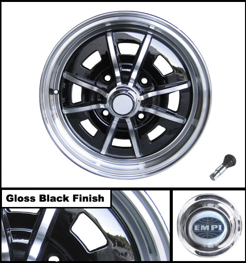 EMPI VW Sprintstar Wheel, Black with Polished Lip & Spokes, 8 Spoke, each