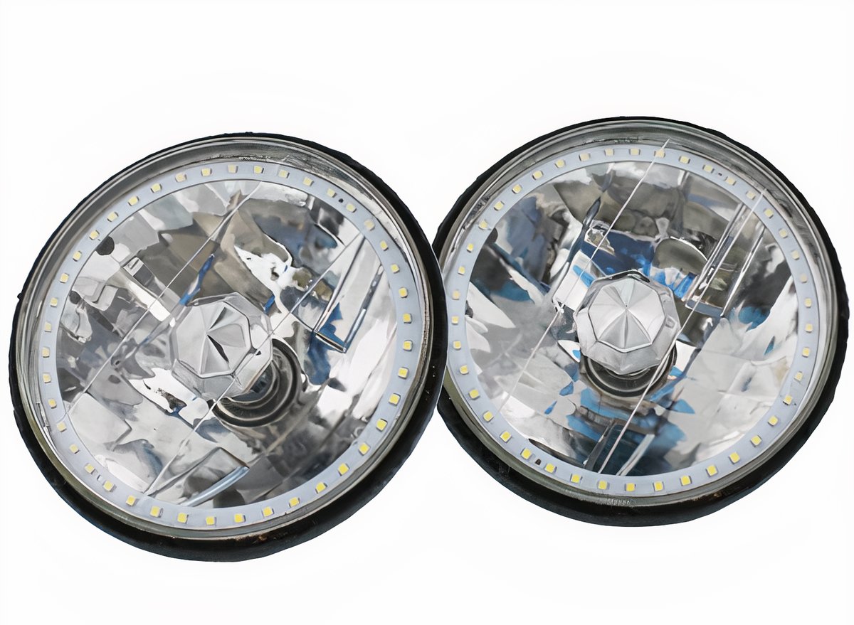 LED Halo Light - Clear - 7" Headlamp w/ H4 Lamps - Pair