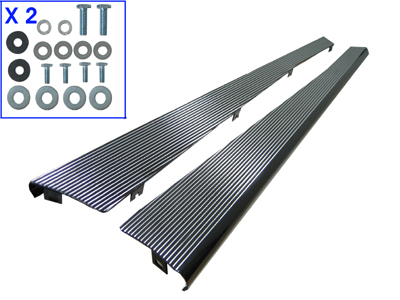 Billet Aluminum VW Runnning Boards, Gloss Black, With Polished Ribs, Left & Right