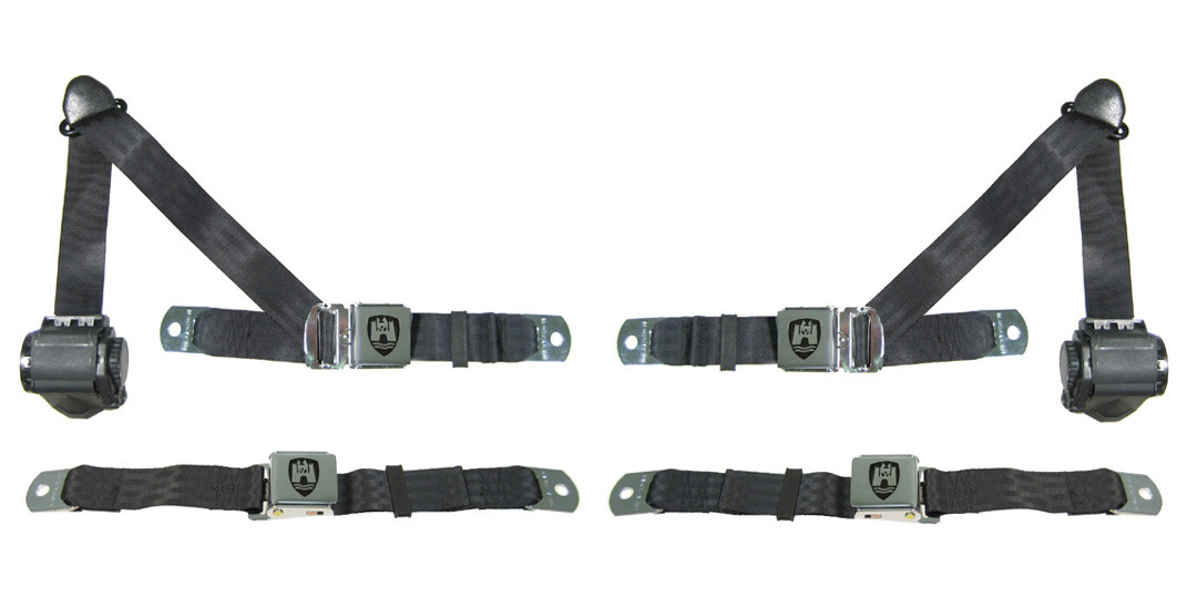 3 Point Retractable Lap & Shoulder Belts, Rear Lap Belts, Chrome Lift