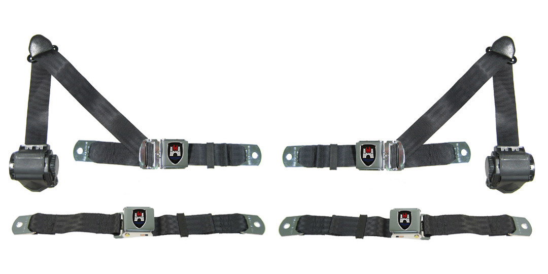 VWSeatBeltKit1 3 Point Retractable Lap & Shoulder Belts, Rear Lap