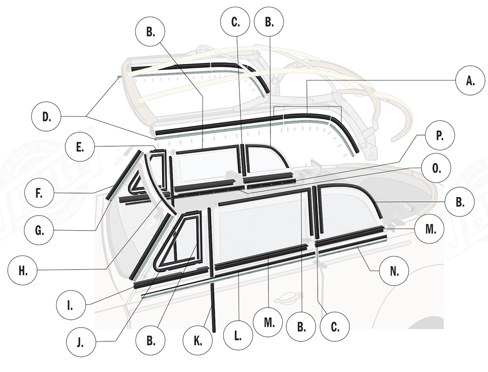 VW Super Beetle Convertible Seals Diagram