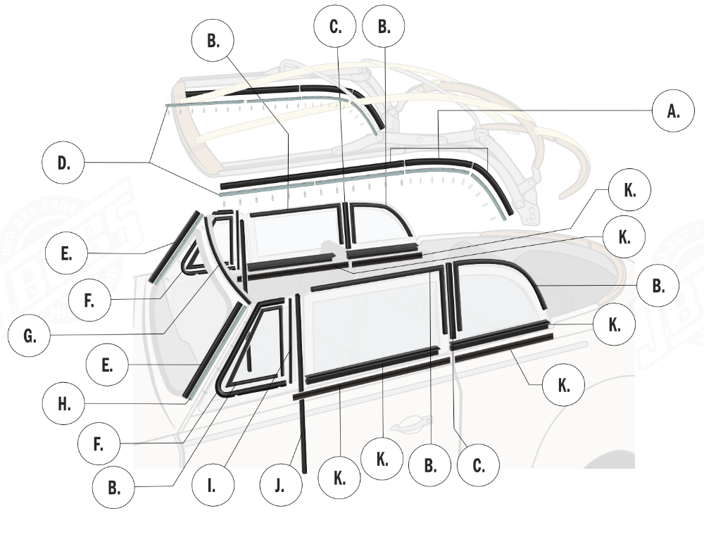 VW Beetle Convertible Seals Diagram