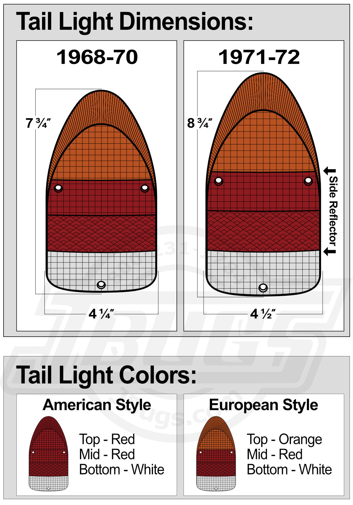 VW Beetle Tail Light differences for 1968-72