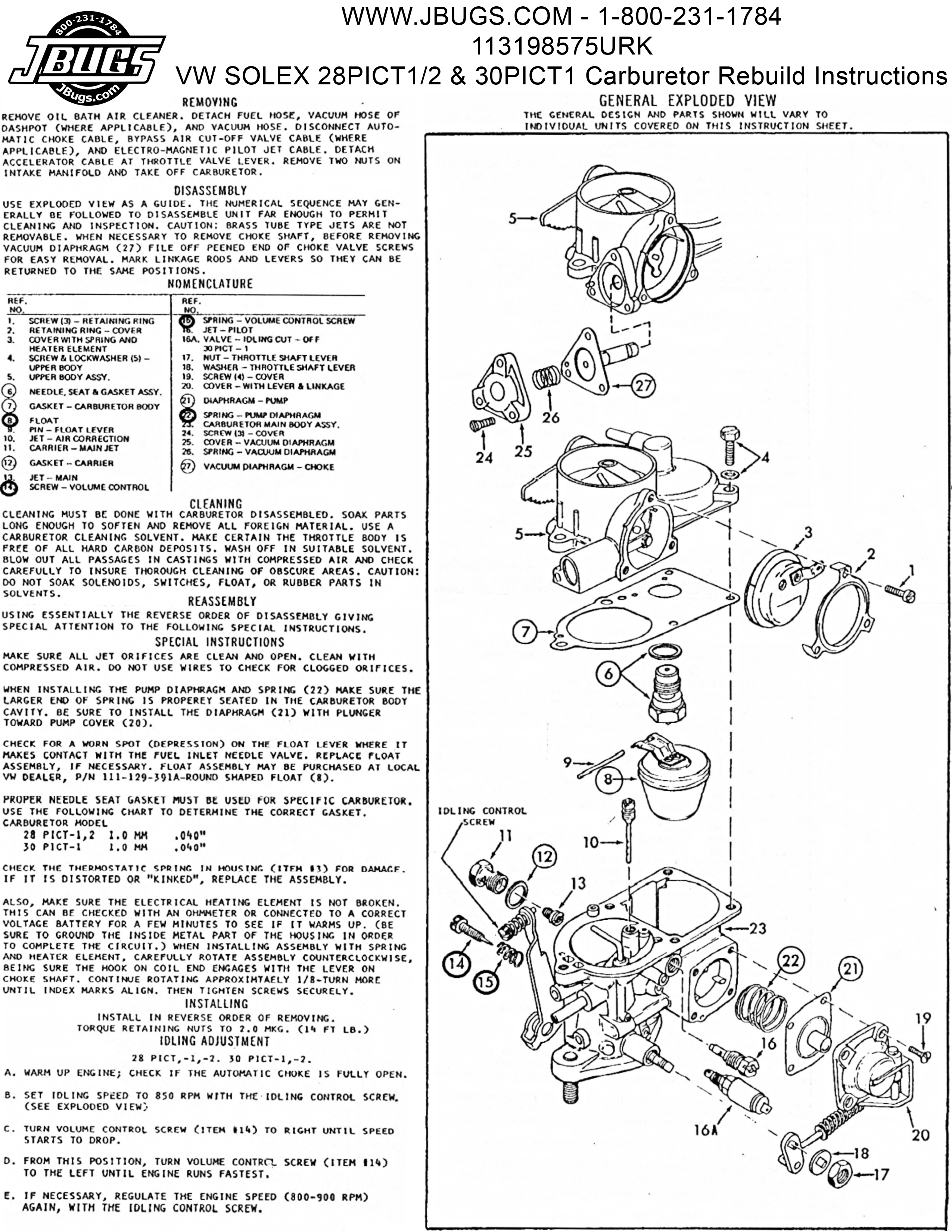 VW Carburetor Repair Kit - 28 PICT to 34 PICT-3