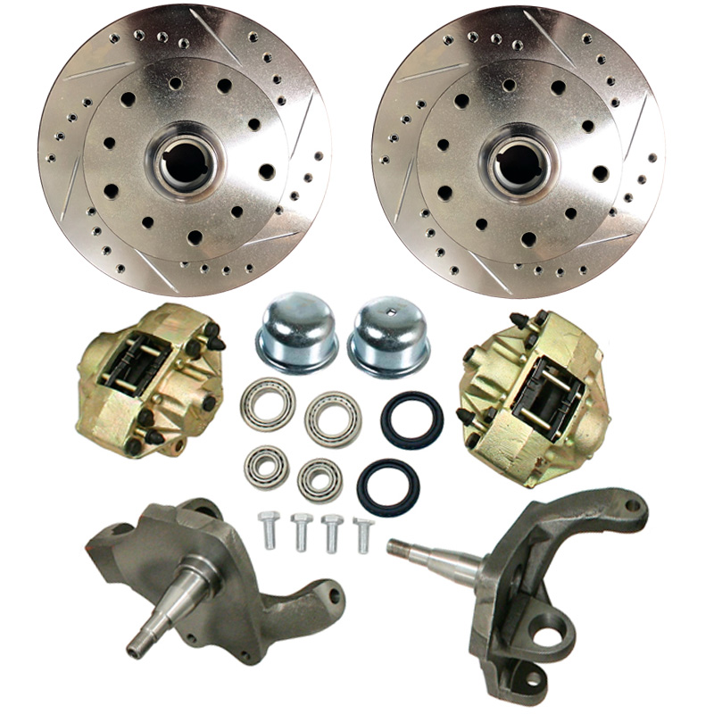 1966-77 VW Beetle & Karmann Ghia Disc Brake Kit - Front - Drop Spindles - Drilled & Slotted - 5x130