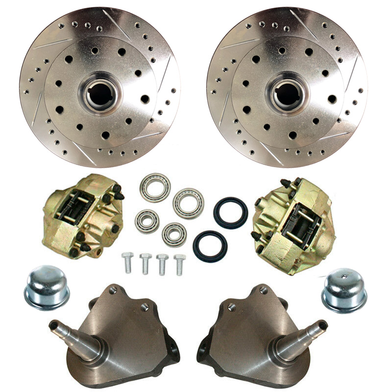 1954-65 VW Beetle & Karmann Ghia Disc Brake Kit - Front - Drop Spindles - Drilled & Slotted - 5x130