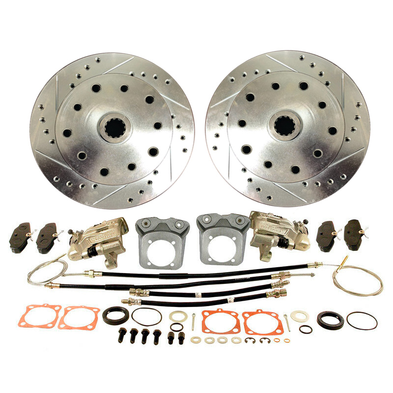 VW Disc Brake Kit- Rear- with Parking Brake- Drilled & Slotted- 5x130 & 5x4.75- 1968-72 Swing & IRS