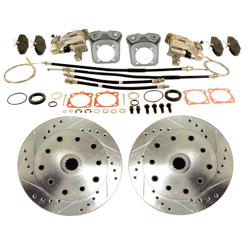 VW Disc Brake Kit - Rear - with Parking Brake - Drilled & Slotted - 5x130 & 5x4.75 - 1973-79 IRS