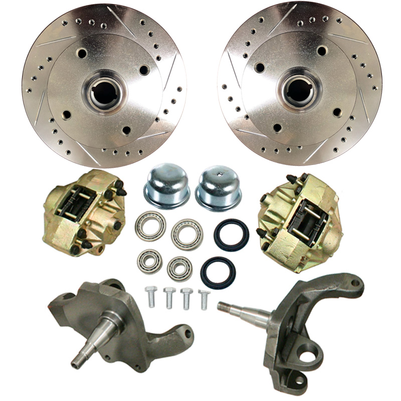 1966-77 VW Beetle & Karmann Ghia Disc Brake Kit - Front - Drop Spindles - Drilled & Slotted - 4x130