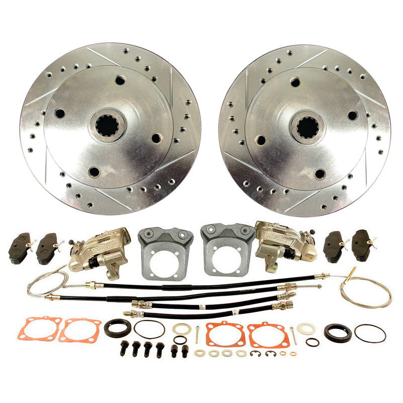 VW Disc Brake Kit - Rear - with Parking Brake - Drilled & Slotted - 4x130 - 1968-72 Swing & IRS