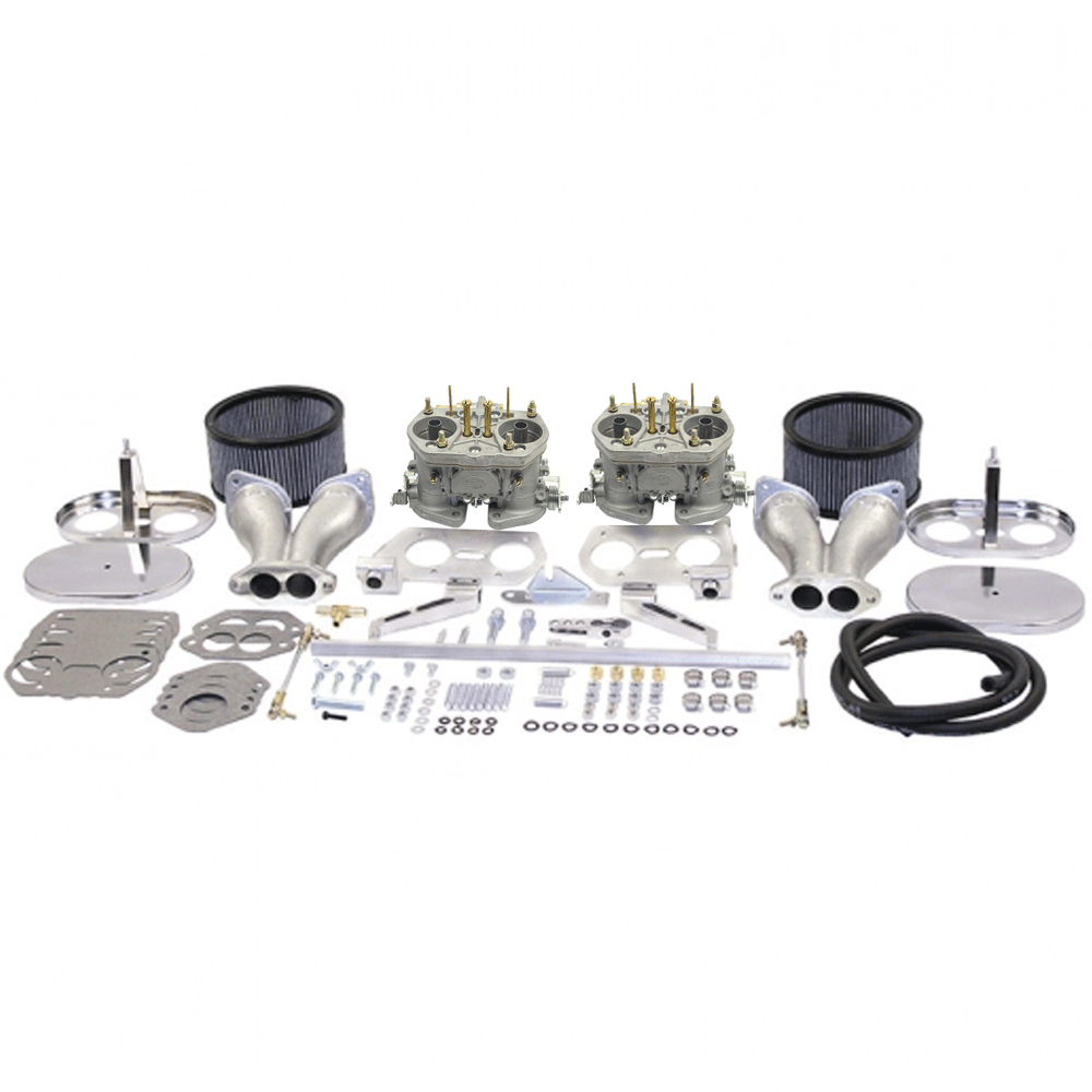 EMPI VW Dual Carburetor Kit - 40mm HPMX - Standard Manifolds - Type 1 - Chrome Air Cleaners