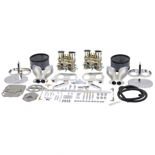 EMPI VW Dual Carburetor Kit - 44mm HPMX - Standard Manifolds - Type 1 - Chrome Air Cleaners
