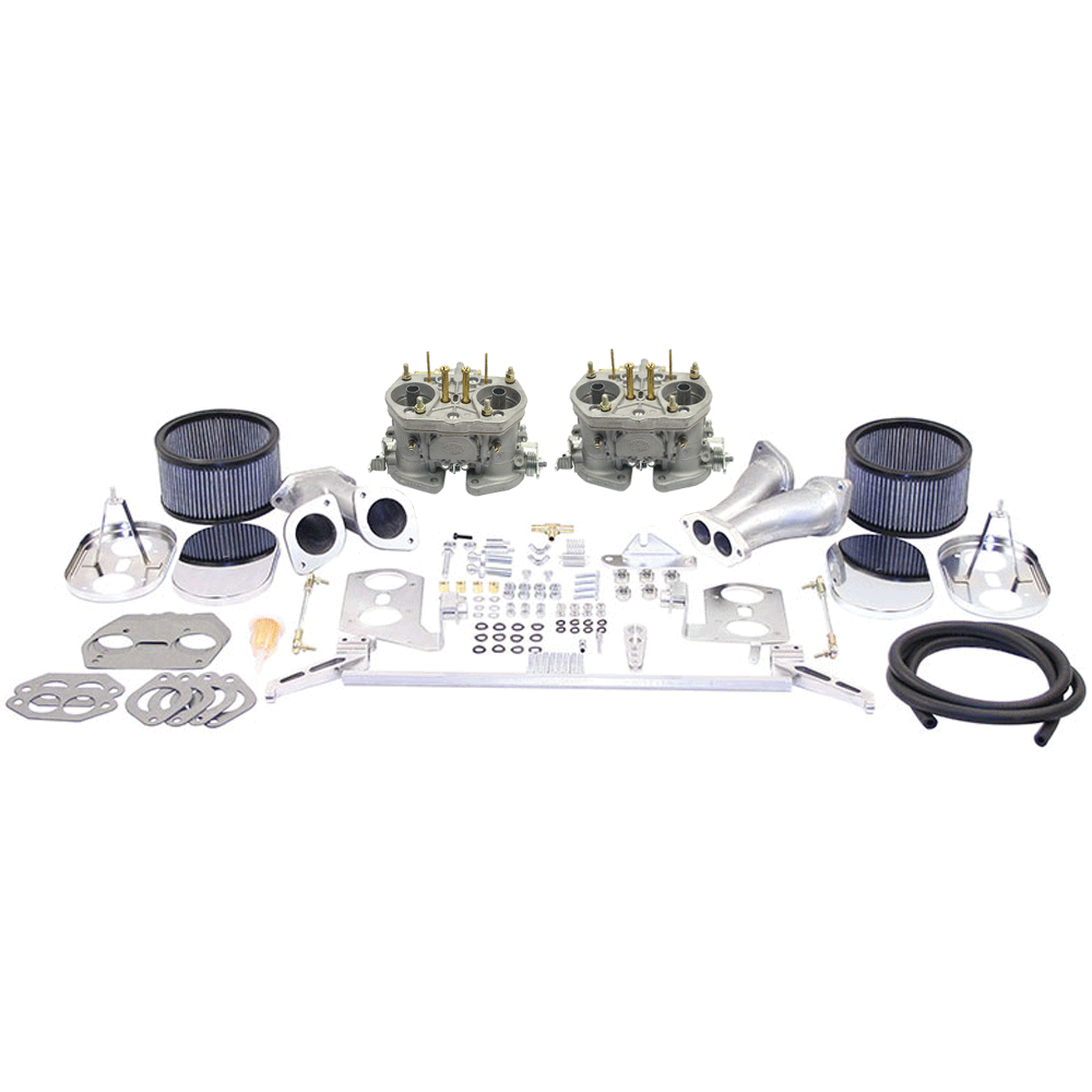 EMPI Dual VW Carburetor Kit - 40 HPMX - Offset Manifolds - Type 1 - Chrome Air Cleaners