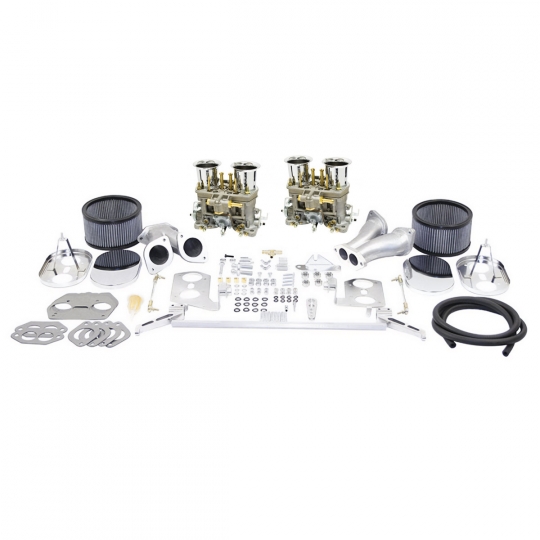 EMPI Dual VW Carburetor Kit - 44 HPMX - Offset Manifolds - Type 1 - Chrome Air Cleaners