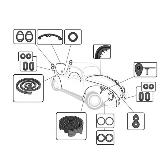 113-010F - 1964 VW Beetle Body Rubber Seal Kit - Sedan or Convertible