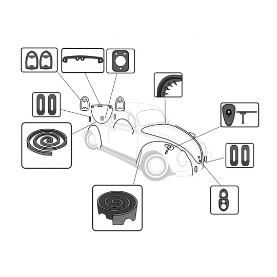 113-010J - 1970 VW Beetle Body Rubber Seal Kit - Sedan or Convertible