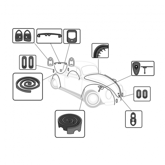113-010N - 1972 VW Super Beetle Body Rubber Seal Kit - Sedan