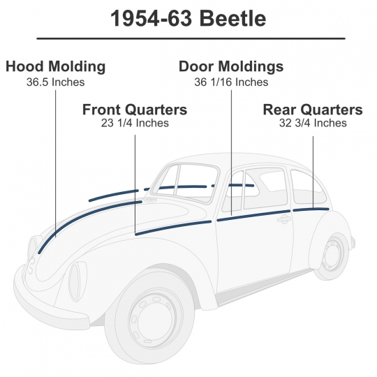 111898111GR - 1954-63 VW Beetle Side Molding Kit - Polished 111898111GR - 1954-63 VW Beetle Side Molding Kit - Polished