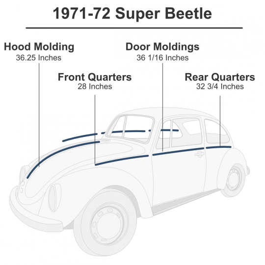 111898111DGR - 1971-72 VW Super Beetle Side Molding Kit - Polished