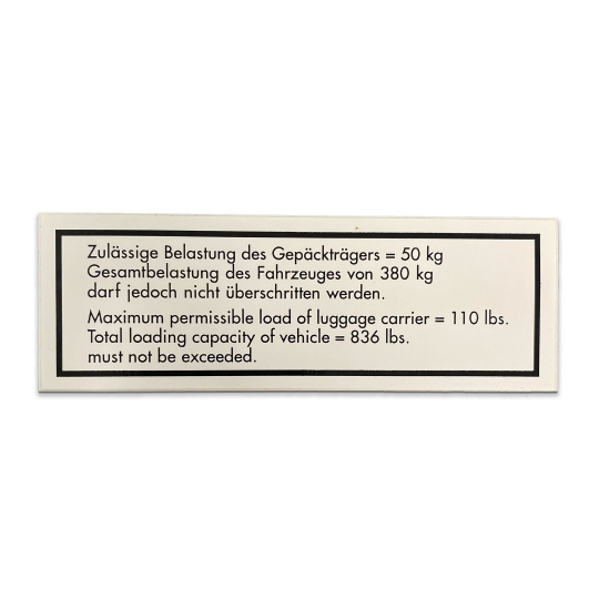 XVW75F VW Roof Rack Carrying Capacity Sticker