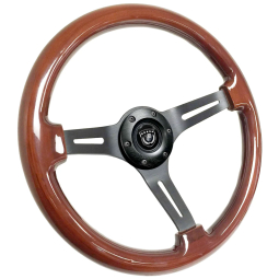 14" Classic Riveted Laminated Wood Steering Wheel – Billet Aluminum – MG VW SuperBeetle
