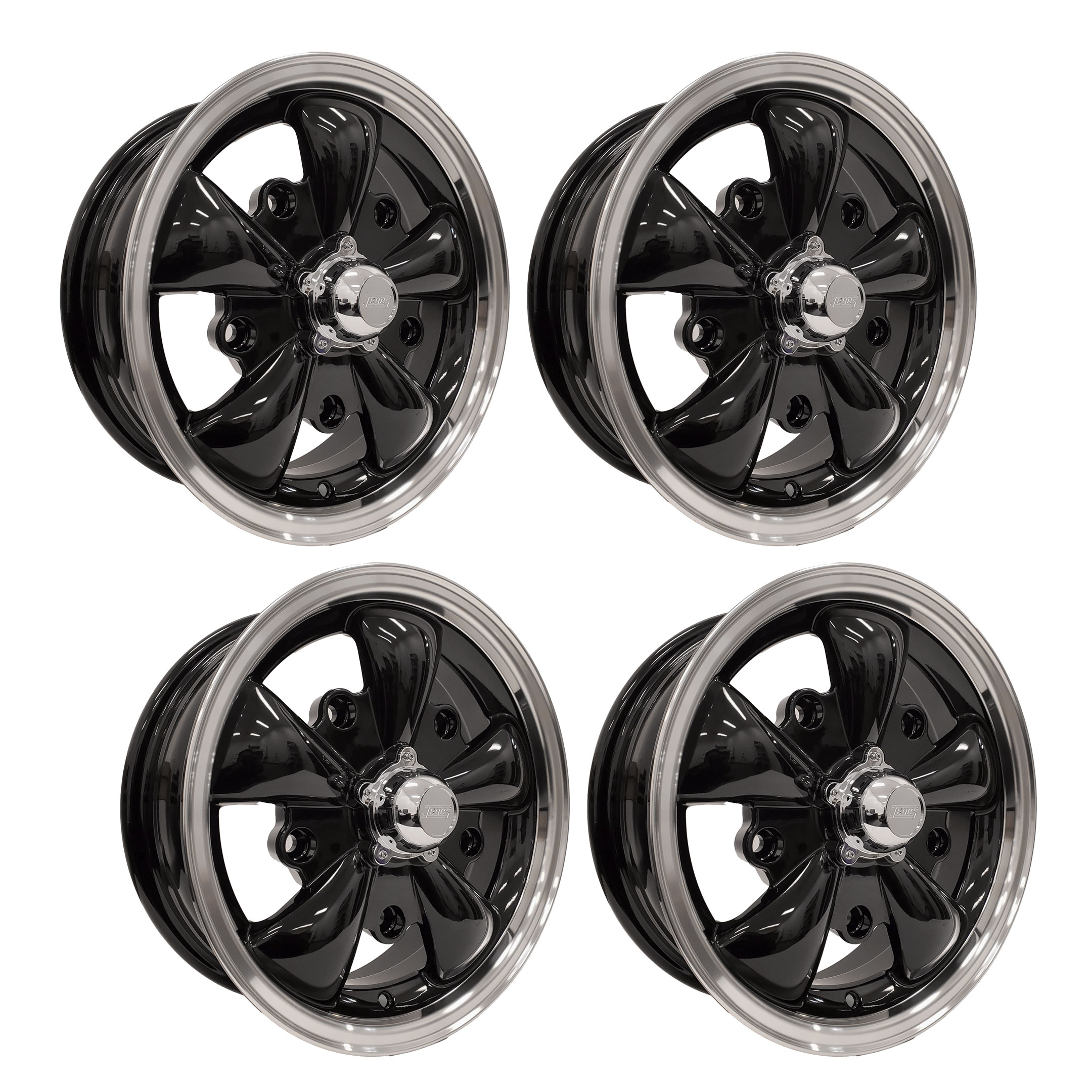 Set of 4 JBugs 5 Spoke VW Wheel - Black with Polished Lip - 15x5.5 - 5x205