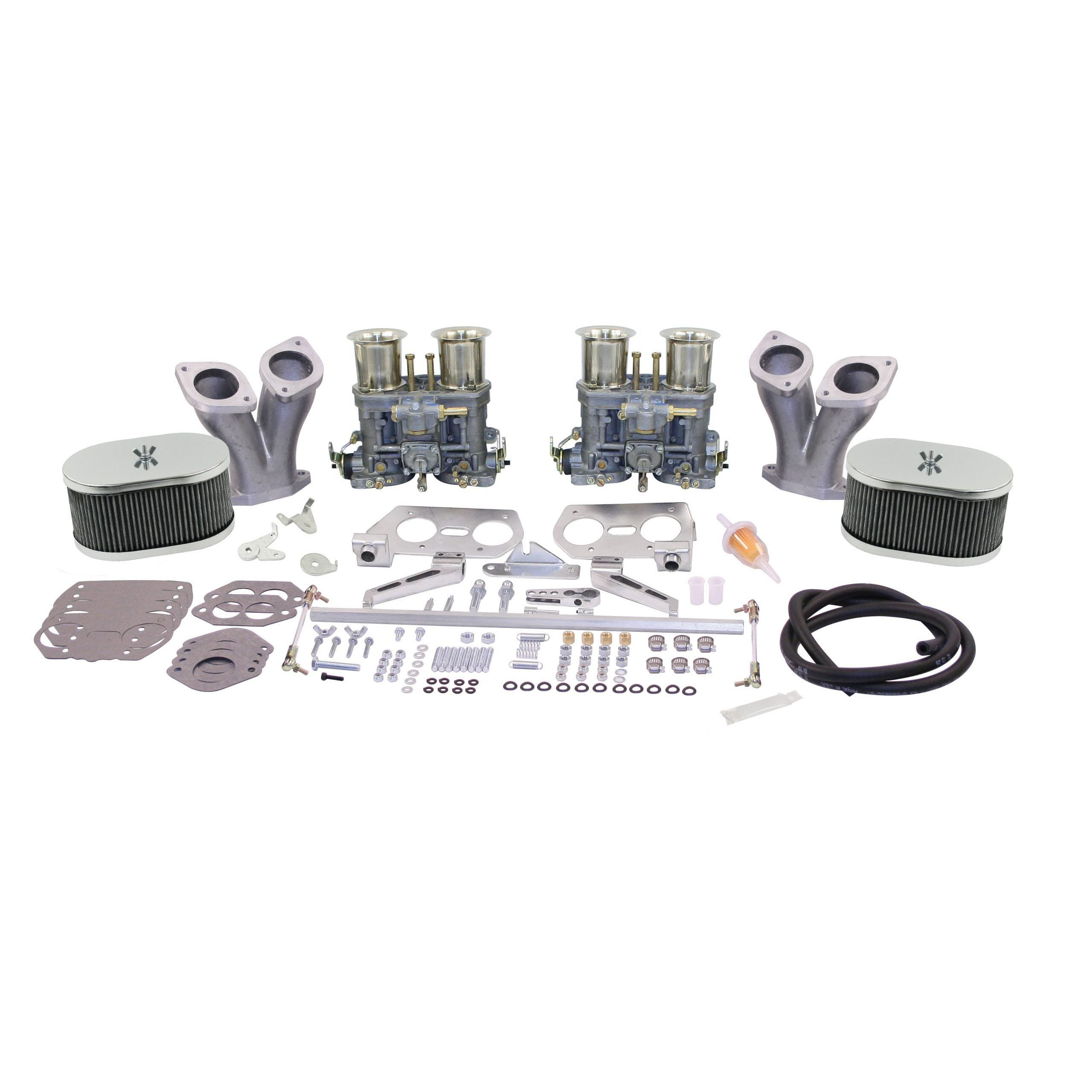 Deluxe VW Dual Carburetor Kit - WEBER 44 IDF -  Chrome Steel Air Cleaners - 1500-1600cc Up-Right