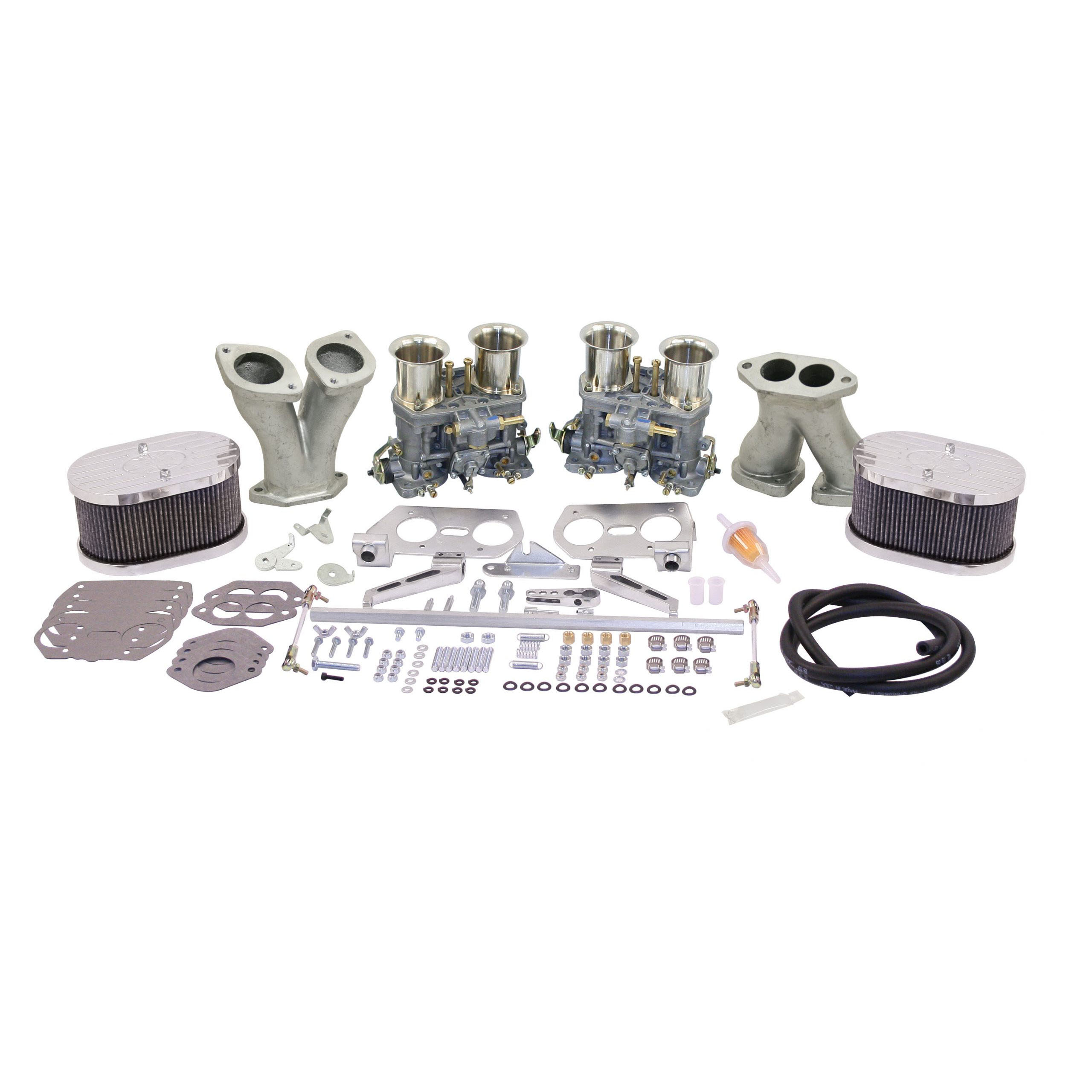Deluxe VW Dual Carburetor Kit - WEBER 44 IDF - Billet Aluminum Air Cleaners - 1500-1600cc Up-Right