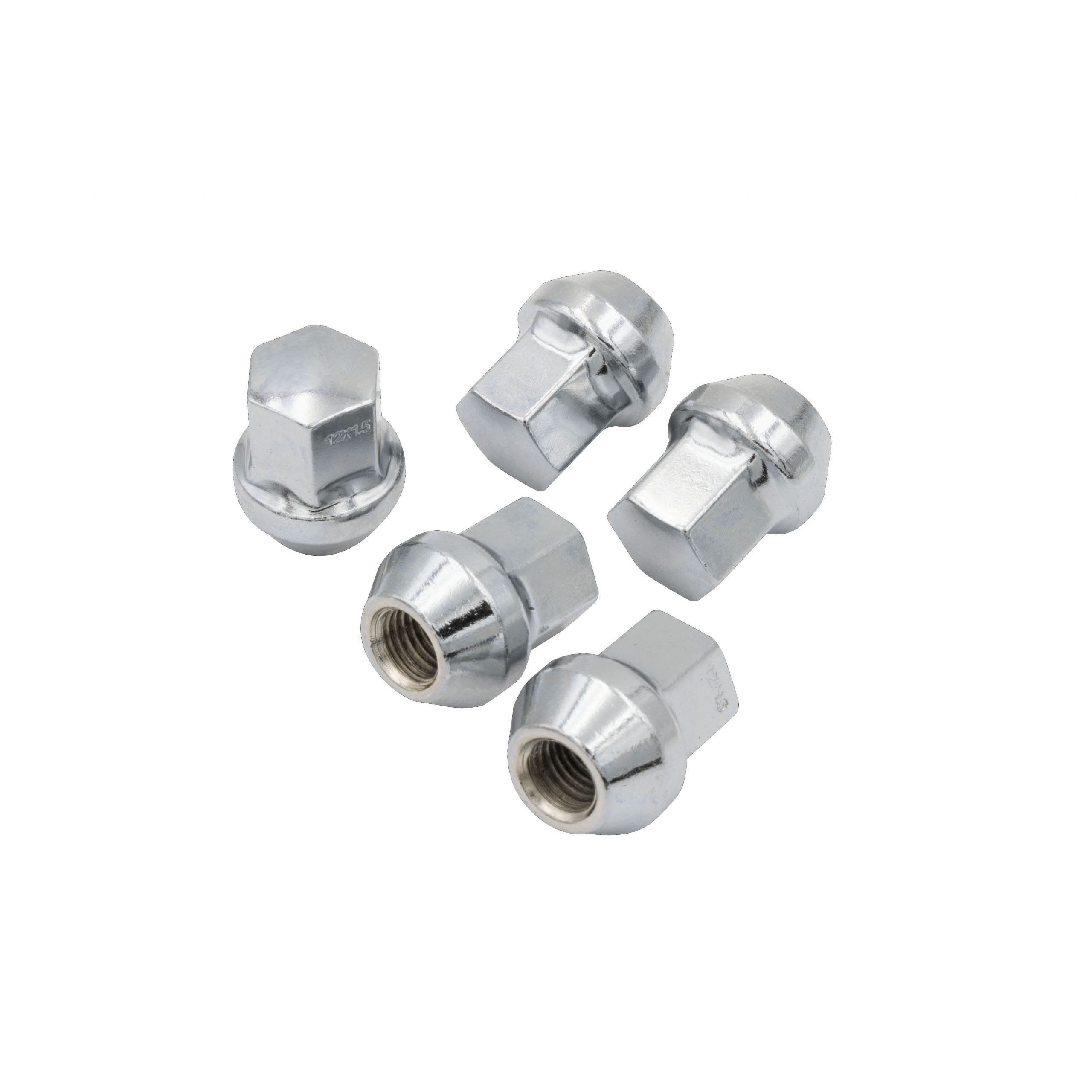 12x1.5mm-60°-Acorn-Seat-Porsche-Style-Chrome-Lug-Nuts-5-Pieces