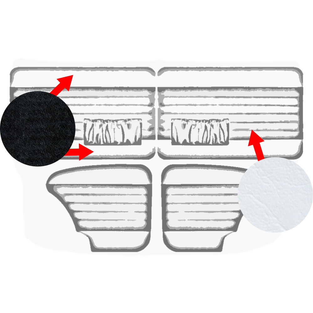 Closeout: 1967-72 Beetle & Super Beetle Convertible Door Panels, Black Velour, Chalk White