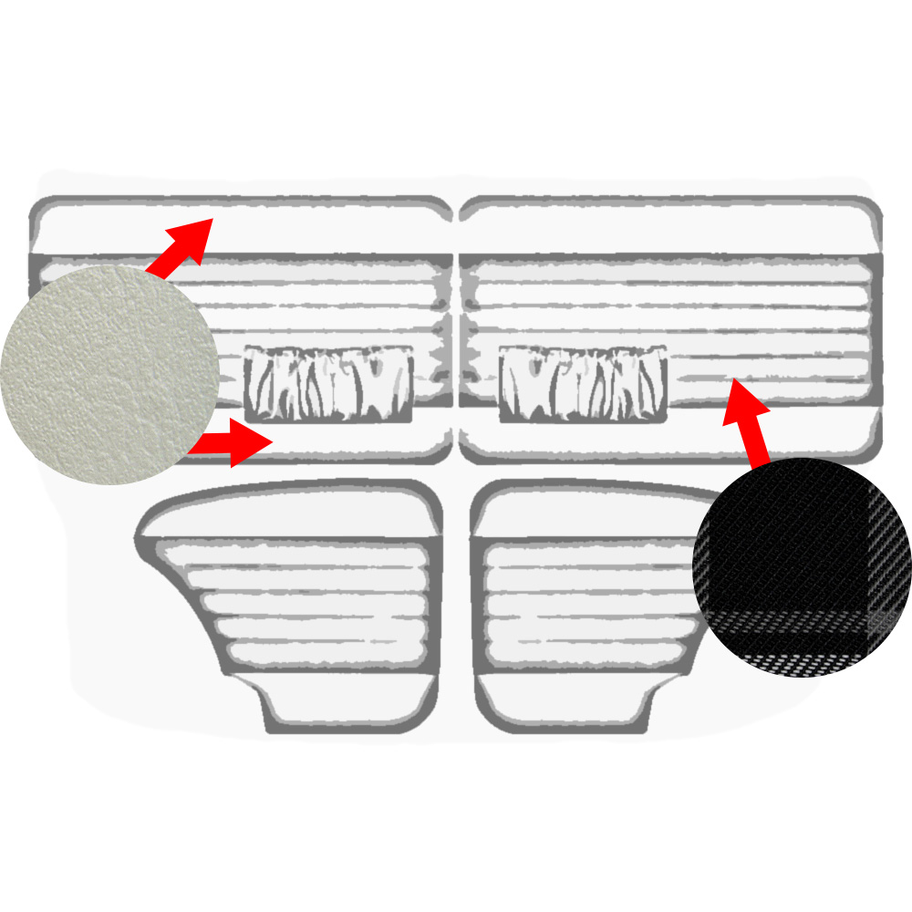 Closeout: 1964-74 Karmann Ghia Door Panels Front & Rear, Off White w/ Black-Grey-White Plaid