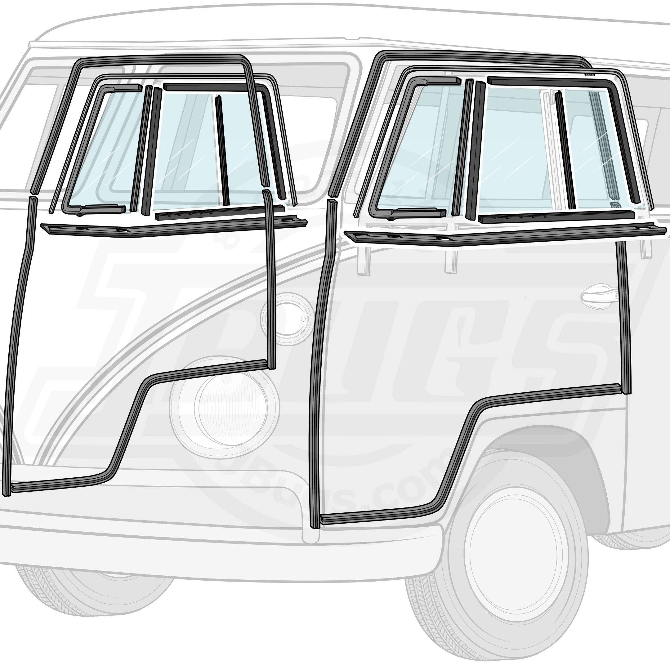 1955-63 VW Bus Deluxe Door Rubber Kit
