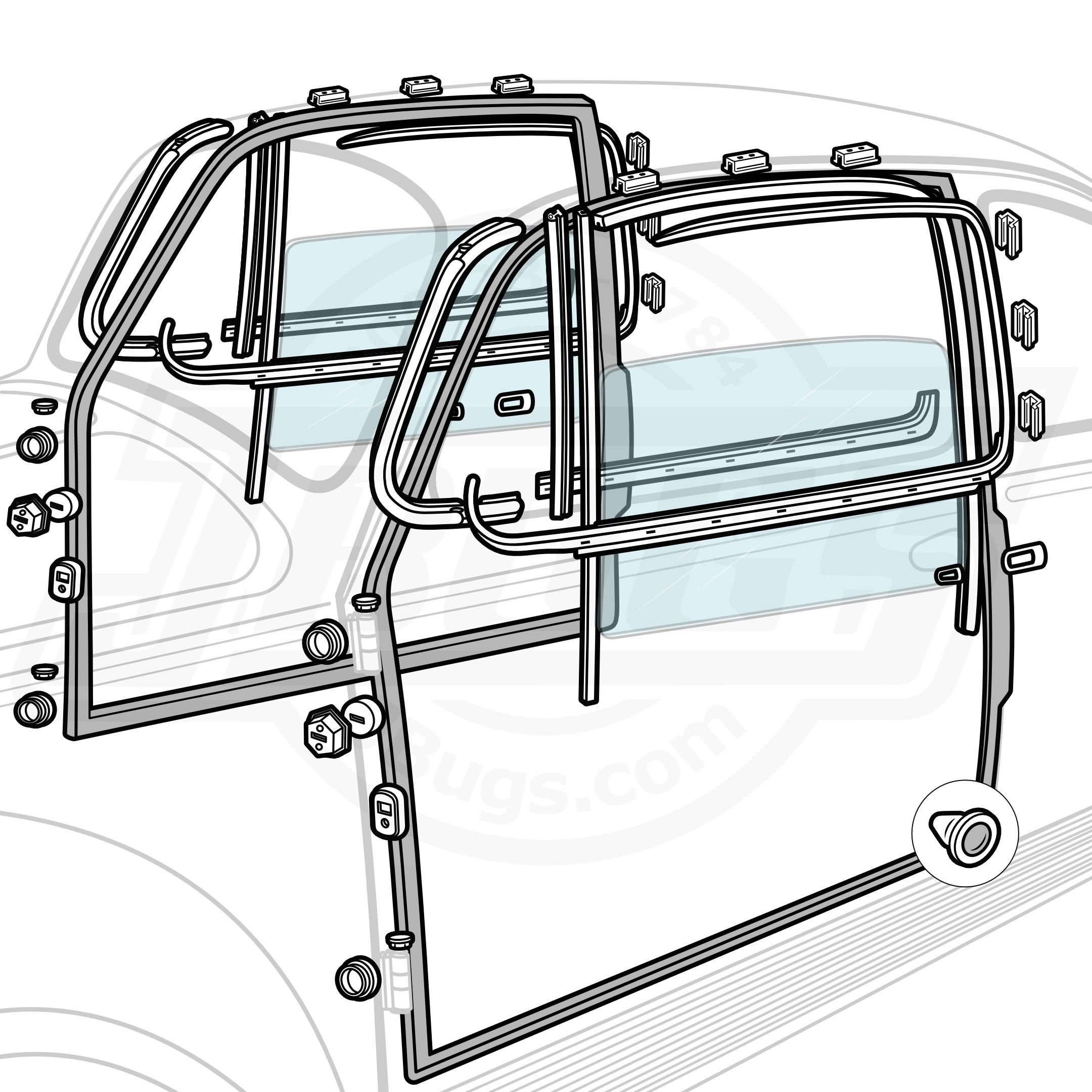 1960-1964 VW Beetle Sedan Door Rubber Kit - German Seals