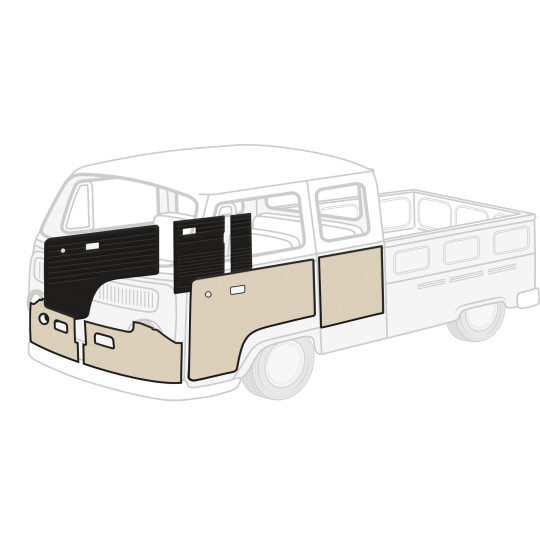 10-2105-Vinyl - 1971-1979 VW Bus Double Cab Door Panels - 7 Piece