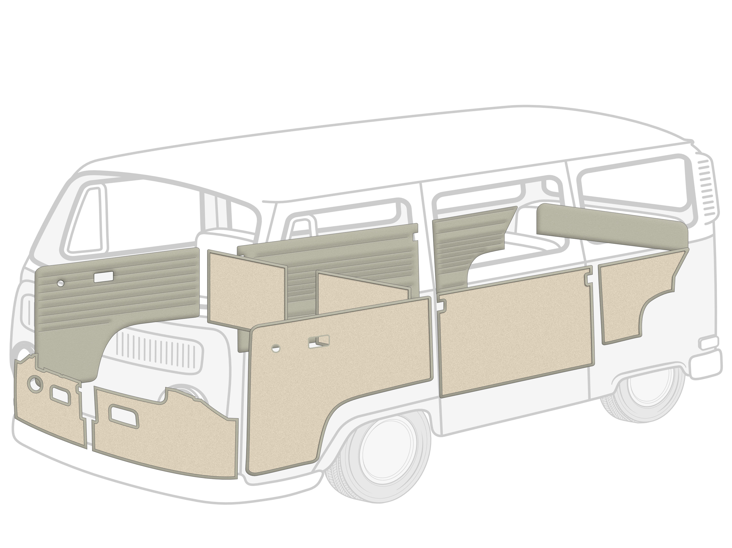 1968-1970 VW Bus Door Panels - Full Set 11 Pcs - Vinyl