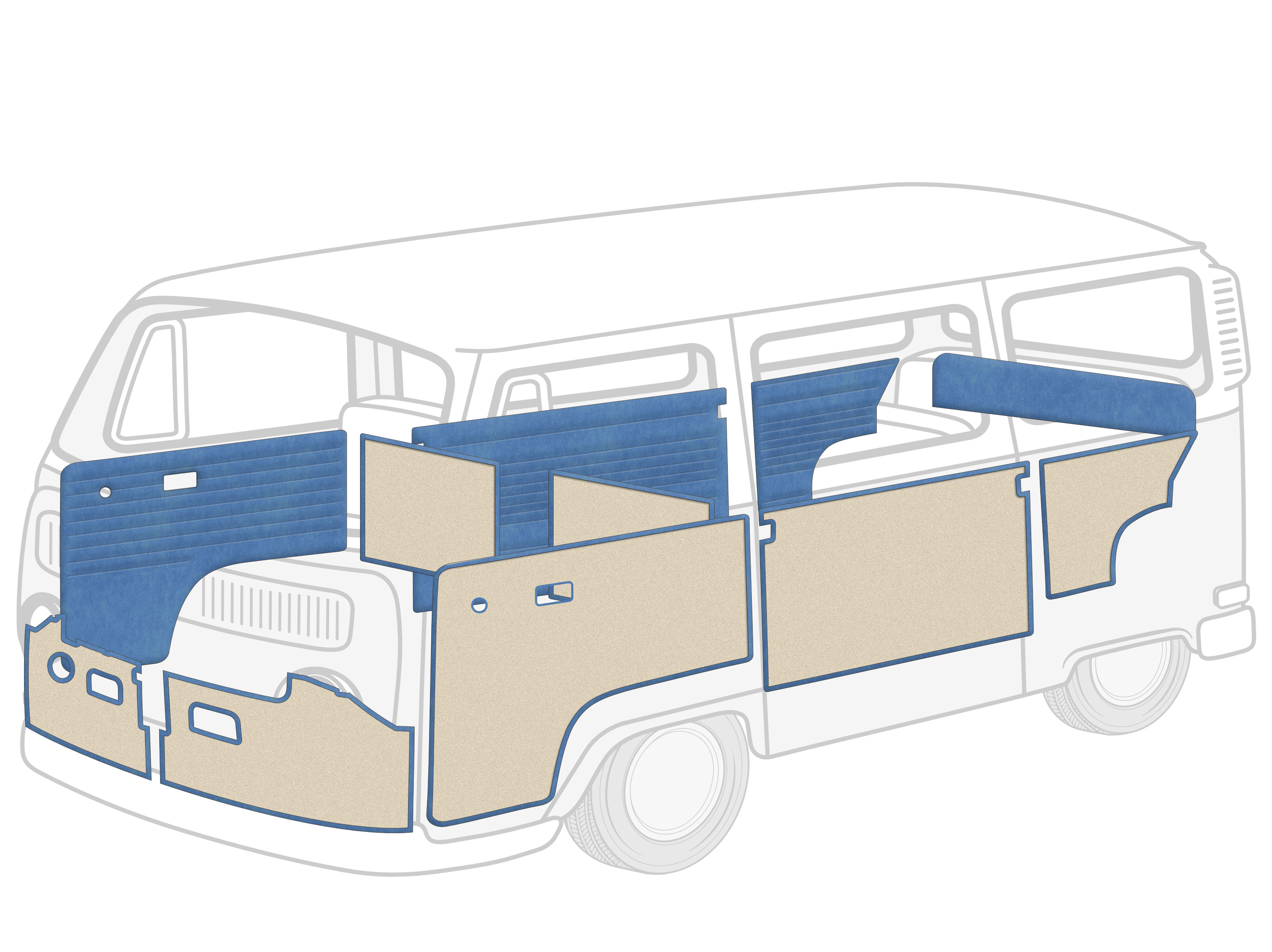 1968-1970 VW Bus Door Panels - Full Set 11 Pcs - Velour