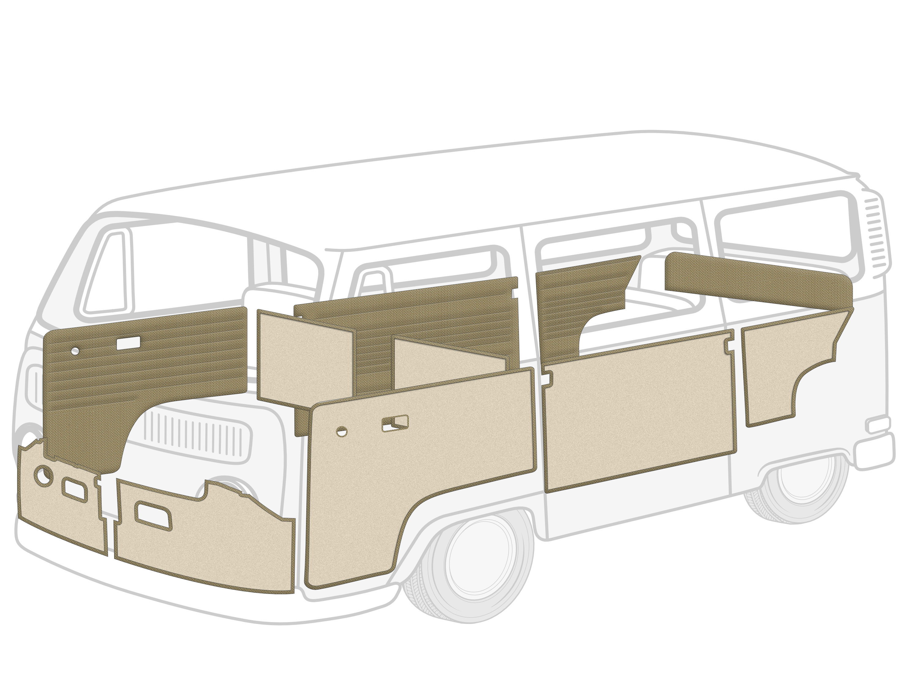 1968-1970 VW Bus Door Panels - Full Set 11 Pcs - Tweed