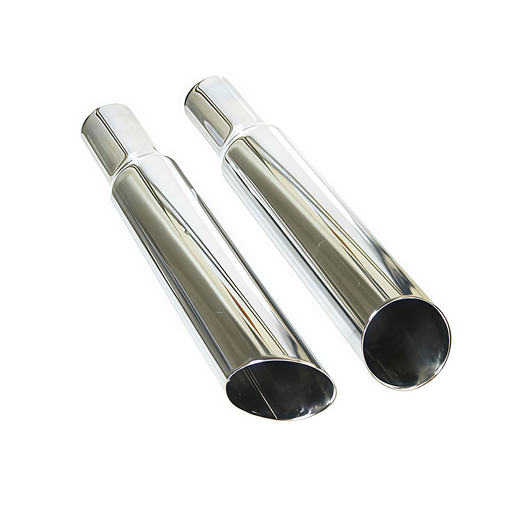 VW Chrome, Stepped, Angle Cut, non-baffled Tail Pipes, 1955-1974 Beetle, 1956-1974 Ghia, Pair