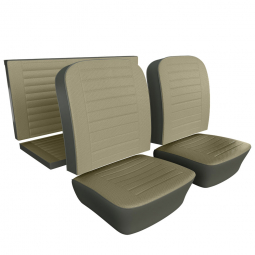 Closeout: 1972-74 Karmann Ghia Convertible Seat Upholstery, Grey Vinyl - Cream White Squareweave