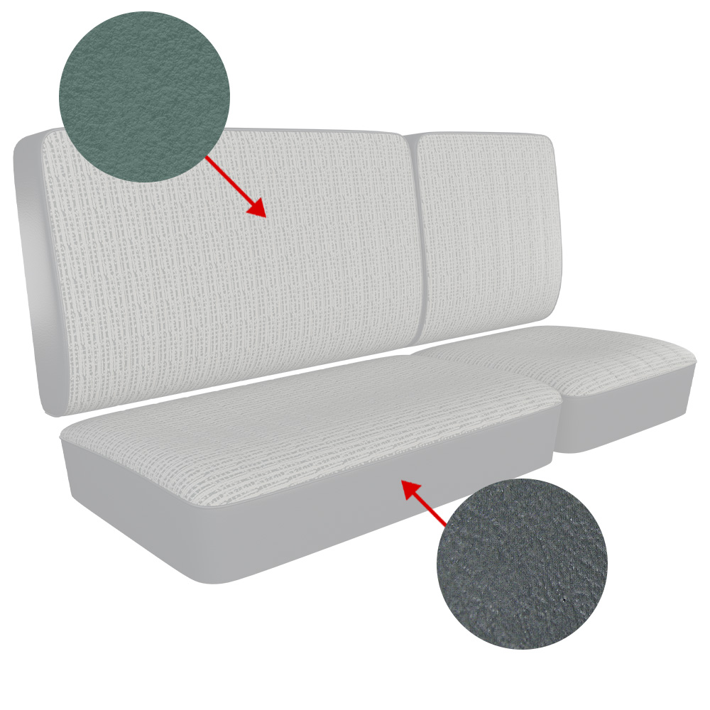 Closeout: 1963-67 Bus Front 1/3-2/3 Bench Seat Upholstery, Dark Grey w/ Como Green Vintage