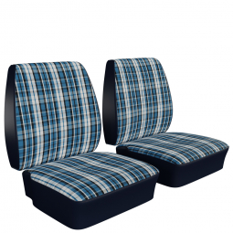 Closeout: 1977-79 VW Bus Front Bucket Seat Upholstery,  Blue Vinyl, Blue/Black/White Plaid Insert