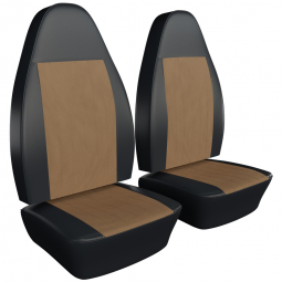 1973 Beetle/Super Beetle Seat Upholstery - Front Only, Charcoal Vinyl w Camel Velour Insert