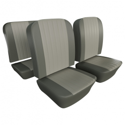 1956-57 Beetle Seat Upholstery, Full Set, Grey Vinyl w Off White Insert