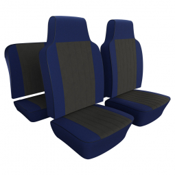 Closeout: 1968-169 Beetle Seat Upholstery, Blue Velour - Charcoal Tweed Insert