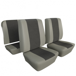 Closeout: 1977-78 Super Beetle Front & Rear Seat Upholstery, Off White Vinyl w Light Grey Tweed